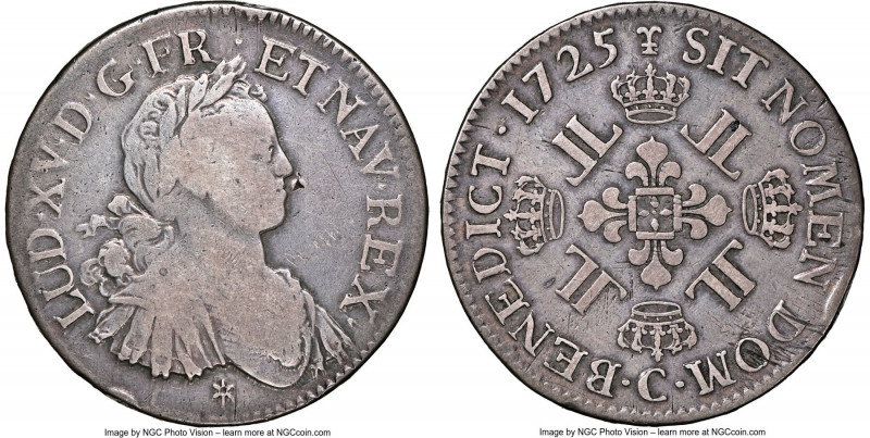 Louis XV Ecu 1725-C F15 NGC, Caen mint, KM472.5, Dav-1329, Gad-320 (R2), Dup-167...