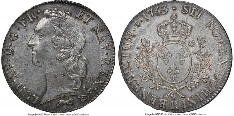 Louis XV Ecu 1763-R MS62 NGC, Orleans mint, KM523.18, Dav-1331, Gad-322, Dup-168...