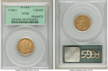 Louis XV gold 1/2 Louis d'Or 1736-I VF35 PCGS, Paris mint, KM488.1, Gad-329 (R3), Dup-1641. 1/2 Louis d'Or aux lunettes. Pale gold toning occupies thi...