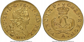 Louis XV gold Louis d'Or Mirliton 1723-A UNC Details (Saltwater Damage) NGC, Paris mint, KM470.1, Gad-338, Dup-1638A. Short palms variety. Displaying ...