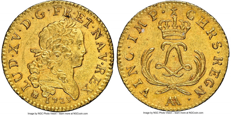 Louis XV gold Louis d'Or Mirliton 1723-AA MS61 NGC, Metz mint, KM-Unl., Gad-338 ...