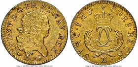 Louis XV gold Louis d'Or Mirliton 1723-)( MS61 NGC, Besançon mint, KM-Unl., Gad-338 (unpriced), Dup-1638A, L4L-465 (R5). Short palms variety. Thorough...