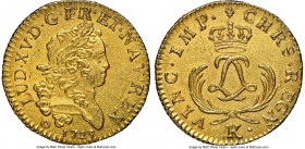 Louis XV gold Louis d'Or Mirliton 1723-K MS61 NGC, Bordeaux mint, KM468.8, Gad-338, Dup-1638A. Short palms variety. A commendable selection displaying...