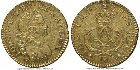Louis XV gold Louis d'Or Mirliton 1723-R AU58 NGC, Orleans mint, KM468.14, Gad-338 (R), Dup-1638A. Short palms variety. An attractive specimen from th...