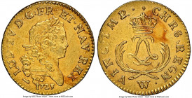Louis XV gold Louis d'Or Mirliton 1723-W AU Details (Saltwater Damage) NGC, Lille mint, KM468.18, Gad-338 (R), Dup-1638A. Short palms variety. From th...