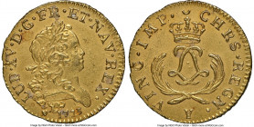 Louis XV gold Louis d'Or Mirliton 1723-Y MS61 NGC, Bourges mint, KM-Unl., Gad-338 (unpriced), Dup-1638A, L4L-465 (R5). Short palms variety. From the 1...