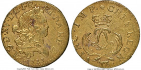 Louis XV gold Louis d'Or Mirliton de Bearn 1723-(cow) AU53 NGC, Pau mint, KM469, Gad-338a (R5), Dup-1638A, L4L-473 (R4). Short palms variety. From the...