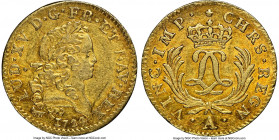 Louis XV gold Louis d'Or Mirliton 1724-A AU53 NGC, Paris mint, KM470.1, Gad-339, Dup-1638. Large palms variety. Fielding mild friction atop the highpo...