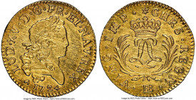 Louis XV gold Louis d'Or Mirliton 1724-BB UNC Details (Cleaned) NGC, Strasbourg mint, KM470.3, Gad-339 (R2), Dup-1638. Large palms variety. One of rep...