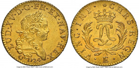 Louis XV gold Louis d'Or Mirliton 1724-E MS61 NGC, Tours mint, KM470.6, Gad-339 (R), Dup-1638. Large palms variety. From the 1725 Le Chameau shipwreck...