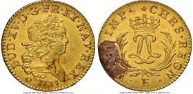 Louis XV gold Louis d'Or Mirliton 1724-E AU Details (Environmental Damage) NGC, Tours mint, KM470.6, Gad-339 (R), Dup-1638. Large palms variety. An on...