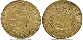 Louis XV gold Louis d'Or Mirliton 1724-L MS62 NGC, Bayonne mint, KM470.11, Gad-339 (R), Dup-1638. Large palms variety. A not-often-seen straight-grade...
