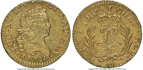 Louis XV gold Louis d'Or Mirliton 1724-M AU58 NGC, Toulouse mint, KM470.12, Gad-339, Dup-1638. Large palms variety, with NAU spelling in obverse legen...