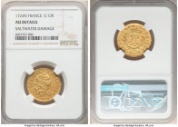 Louis XV gold Louis d'Or Mirliton 1724-N AU Details (Saltwater Damage) NGC, Montpellier mint, KM470.13, Gad-339 (R), Dup-1638, L4L-466 (R2). Large pal...