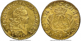 Louis XV gold Louis d'Or Mirliton 1724-P MS61 NGC, Dijon mint, KM470.15, Gad-339 (R2), Dup-1638. Large palms variety. The sole date that this mint pro...