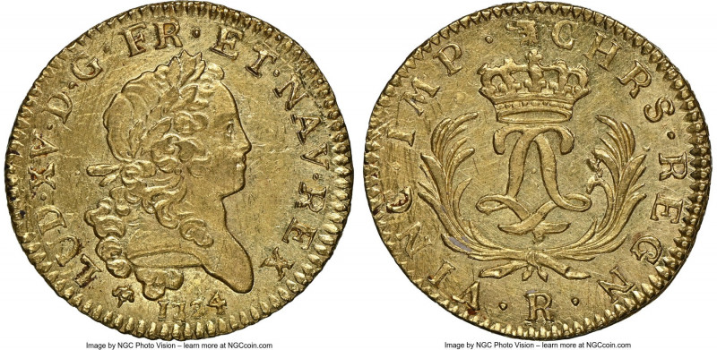 Louis XV gold Louis d'Or Mirliton 1724-R UNC Details (Cleaned) NGC, Orleans mint...