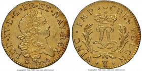 Louis XV gold Louis d'Or Mirliton 1724-Y UNC Details (Saltwater Damage) NGC, Bourges mint, KM470.23, Gad-339 (R2), Dup-1638. Large palms variety. From...