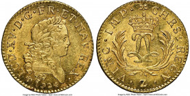 Louis XV gold Louis d'Or Mirliton 1724-Z MS61 NGC, Grenoble mint, KM470.24, Gad-339 (R2), Dup-1638. Large palms variety. A notoriously popular mint fo...