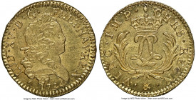 Louis XV gold Louis d'Or Mirliton 1724-& MS61 NGC, Aix mint, KM470.26 (this coin), Gad-339 (R). Dup-1638. Large palms variety. A coin which, upon firs...
