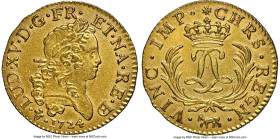 Louis XV gold Louis d'Or Mirliton de Bearn 1724-(cow) UNC Details (Cleaned) NGC, Pau mint, KM474, Gad-339a (R4), Dup-1638, L4L-474 (R2). Large palms v...