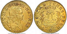Louis XV gold Louis d'Or Mirliton 1725-G UNC Details (Saltwater Damage) NGC, Poitiers mint, cf. KM470.7 (this date unlisted), Gad-339 (unpriced), Dup-...