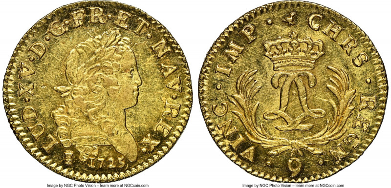 Louis XV gold Louis d'Or Mirliton 1725-(9) MS61 NGC, Rennes mint, cf. KM470.25 (...