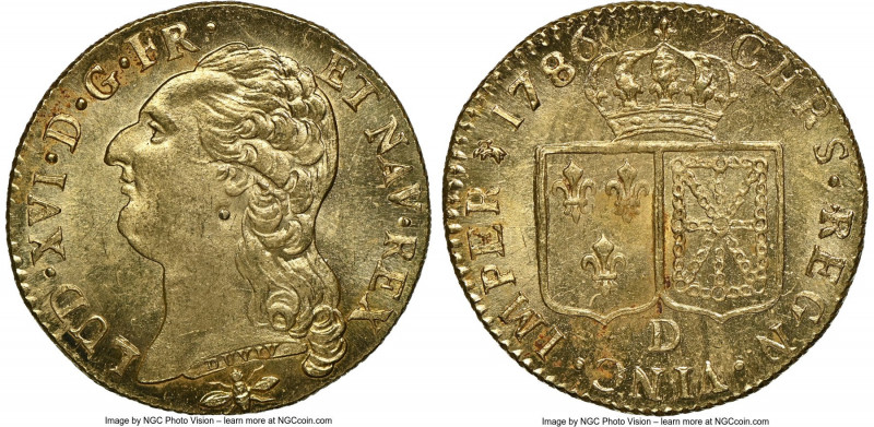 Louis XVI gold Louis d'Or 1786-D MS65 NGC, Lyon mint, KM592.5, Gad-363. A majest...