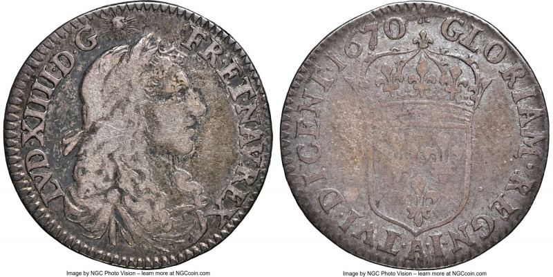 Louis XIV 5 Sols (1/12 Ecu) 1670-A F15 NGC, Paris mint, KM199.1 (under France), ...