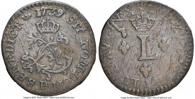 Louis XV Sol (1/2 Sou Marqué) 1739-P VF30 NGC, Dijon mint, KM501.9, Vlack-309 (R5). Graced with a graphite patina over traces of residual luster. Appe...