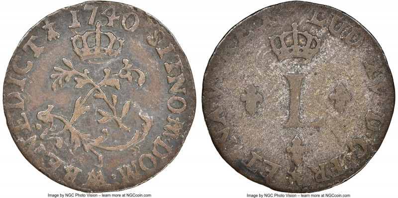 Louis XV Sol (1/2 Sou Marqué) 1740-W XF40 NGC, Lille mint, KM501.12, Vlack-316 (...