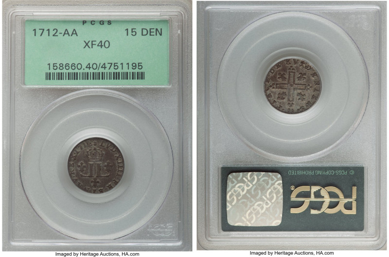 Louis XIV 15 Deniers (1/2 Mousquetaire) 1712-AA XF40 PCGS, Metz mint, KM401, Gad...