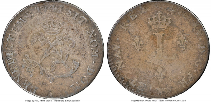 Louis XV 2 Sols (Sou Marqué) 1741-A VF25 NGC, Paris mint, KM500.1, Vlack-20 (R1)...