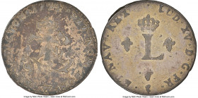 Louis XV 2 Sols (Sou Marqué) 1744-W XF Details (Environmental Damage) NGC, Lille mint, KM500.22, Vlack-205a (R7). Stop after W variety. Despite ample ...