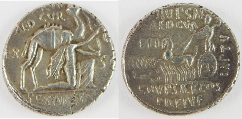 RÉPUBLIQUE ROMAINE – AEMILIA, 58 av. J.-C. Denier, argent, 3,87g.
Av. Le roi Are...