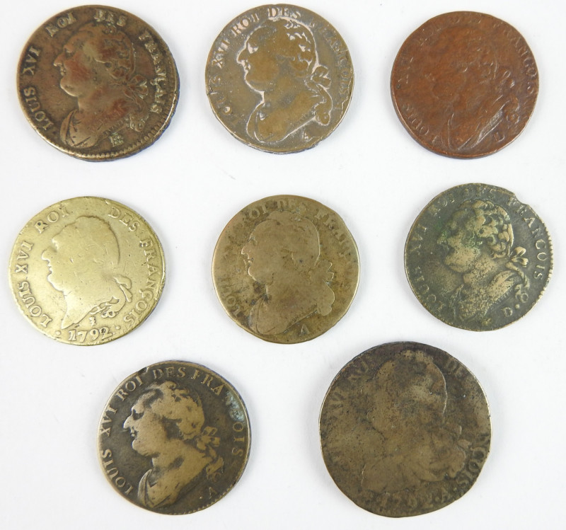 CONVENTION NATIONNALE. LOUIS XVI : monnaies diverses. 8 pièces. En l’état