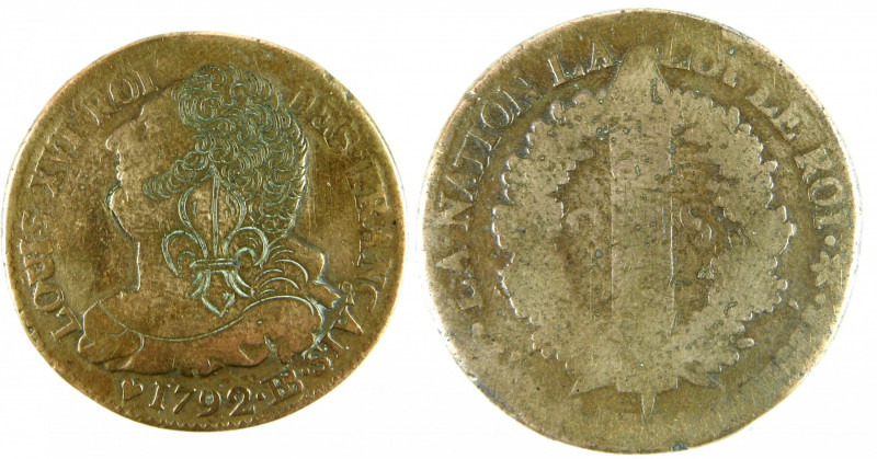 CONVENTION NATIONNALE. LOUIS XVI : 2 Sols dit au faisceau, type François 1792. S...