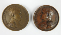 1er EMPIRE : deux médailles en bronze : Séjour de Napoléon à l’Ille Sainte Hélène et Mémorial de Sainte Hélène 1821-1840. En l’état