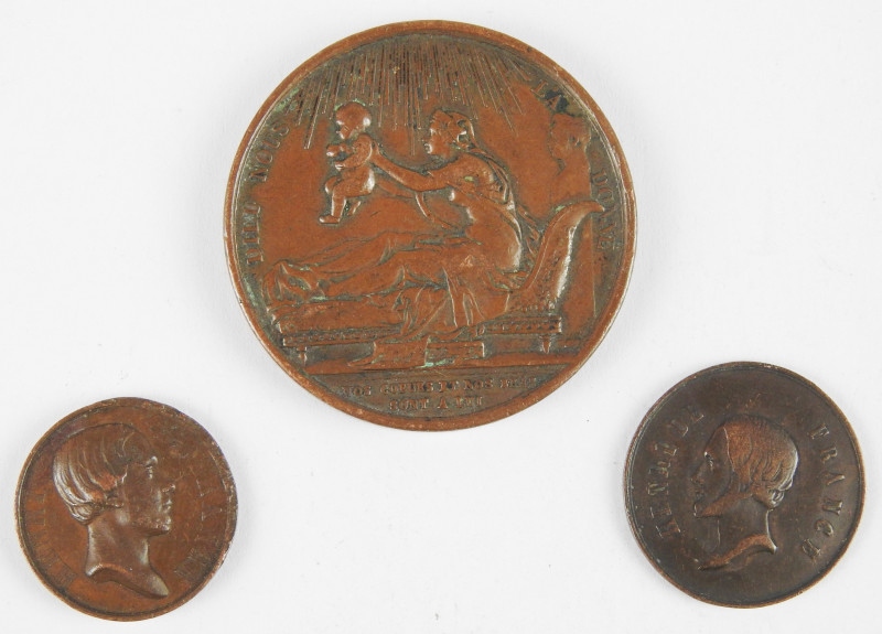 HENRI V : médaille en bronze duc de Bordeaux 29 sept. 1820 et petite médaille He...