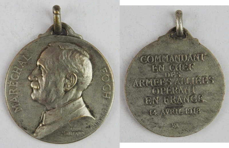 Maréchal FOCH - Médaille argentée d'après Auguste MAILLARD – Revers : Commandant...