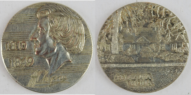 Frédéric CHOPIN. Médaille en métal argenté avec profil de Chopin et au verso sa ...