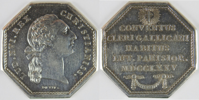 LOUIS XVI. Jeton de présence octogonal en argent « Louis XVI roi chrétien - Conv...