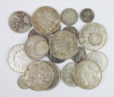 France : lot de monnaies argent et divers dont 7 pièces de 10 francs Hercule (1965,1966,1957) et 2 pièces de 100 Francs (1987 et 1988) en argent. 4 pi...