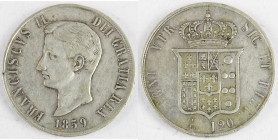 Italie / Royaume de Naples et des Deux-Siciles. François II. : monnaie argent 120 grana 1859. En l’état