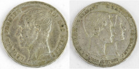 Belgique. Léopold Ier / Duc et duchesse de Brabant. Monnaie argent 5 francs 1853. En l’état