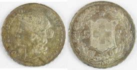 SUISSE. Monnaie argent 5 francs Helvetia 1892. En l’état