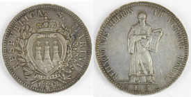 REPUBLIQUE DE SAINT MARIN. Monnaie argent 5 lire 1898. En l’état