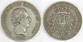 ROYAUME DE SARDAIGNE. Charles-Félix : monnaie argent 5 lires 1826. En l’état