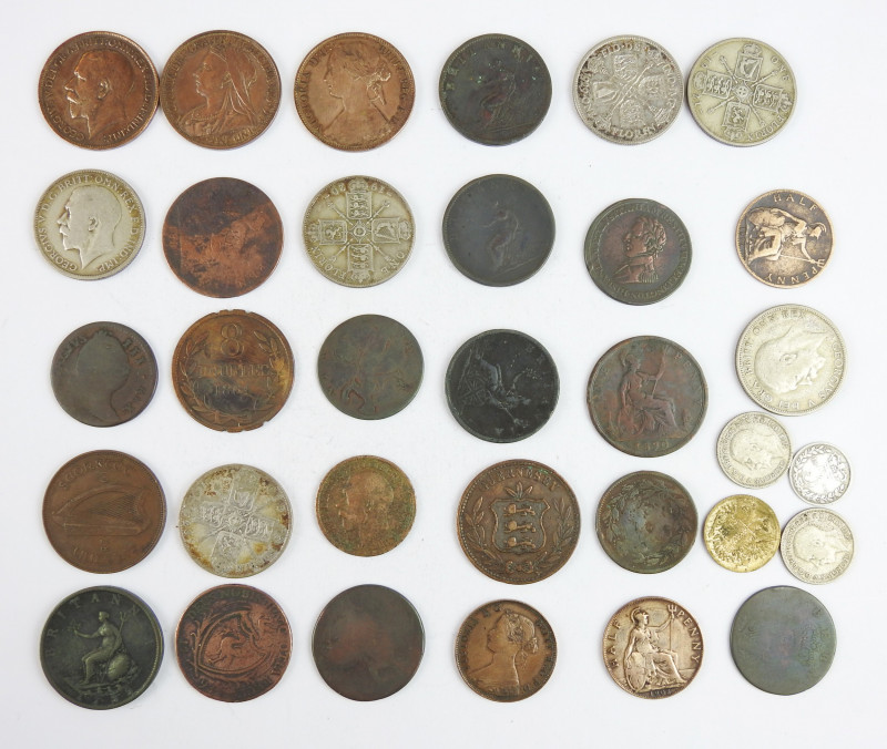 ANGLETERRE / Irlande / GUERNESSEY : Lot de monnaies à trier. XIXe et XXe s. : Vi...