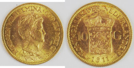 PAYS-BAS : 1 Pièce 10 florins Or (1911). Poids total : 6,73 gr