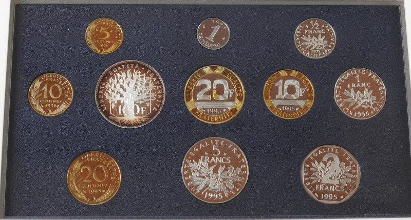 FRANCE - MONNAIE DE PARIS - FLEURS DE COINS : Coffret de 12 monnaies, 1995¸ dont...